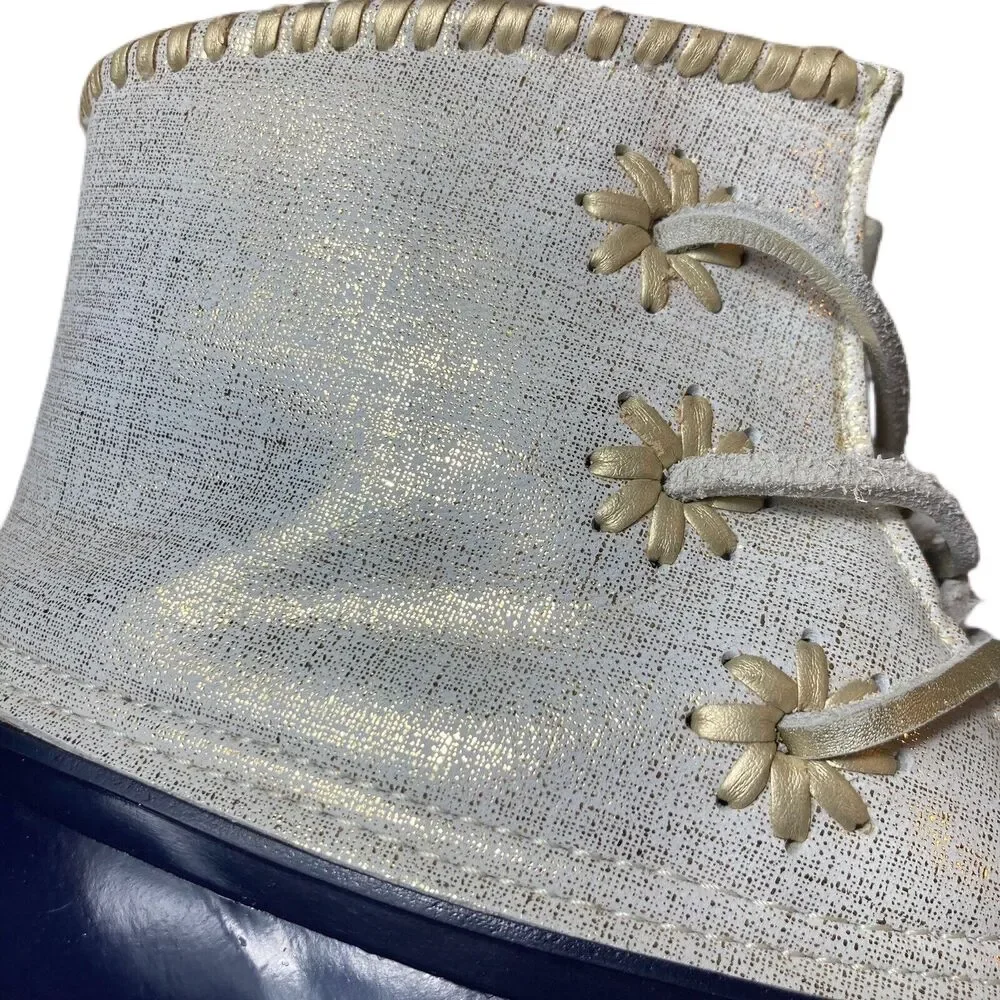 Jack Rogers Chloe Duck Boots Lace Up Women 6 Navy Cream
